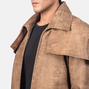 Classic <b>Brown</b> Sheepskin Notched Lapel Quilted Lining Open Front <b>Men's</b> <b>Overcoat</b> - Product Image 5
