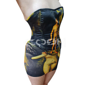 Sexy Strapless Overbust Steel Boned Sublimation Printed Corset Set with Matching Skirt - Product Image 4