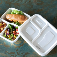 Barquette alimentaire jetable en pulpe de canne à sucre carrée blanche, écologique et biodégradable, avec couvercle, pour servir à emporter, hôtels