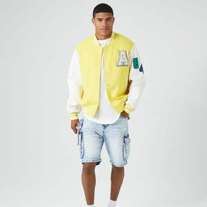 Wholesale Light <b>Yellow</b> Color College Wear Baseball jacket Custom Chenille Logo 100%Cotton Fabric Oversize Varsity Jacket For Men - Product Image 5