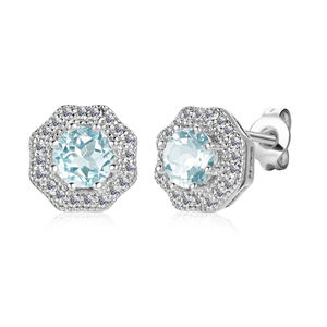 Boucle d'oreille <span class=keywords><strong>tendance</strong></span> 2022 pierre naturelle bleu topaze bijoux en argent sterling 925 boucles d'oreilles hexagonales bijoux destinée - Product Image 3