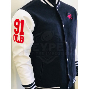 À la mode col montant université Streetwear Varsity veste manches en cuir respirant avec confort de la saison d'hiver - Product Image 5