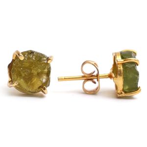 8-10mm Raw Peridot Stone Gold Plated Prong Set <b>Stud</b> <b>Earrings</b> Handmade Birthstone Dainty Minimalist Jewelry for Women - Product Image 2