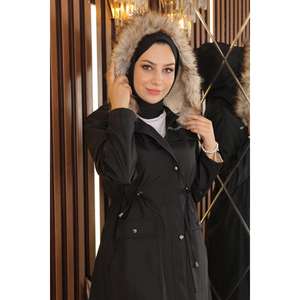 Chaqueta Larga con Detalles de Tiras y Cierre de Cremallera, Cuello Redondo, Mangas Regulares, Estilo Casual, Largo Completo - Product Image 2