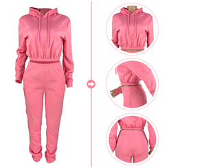 Conjunto de chándal y Sudadera con capucha y logotipo personalizado de OEM para mujer, conjunto de chándal de primavera para mujer, conjunto de 2 piezas para mujer, Primavera - Product Image 3
