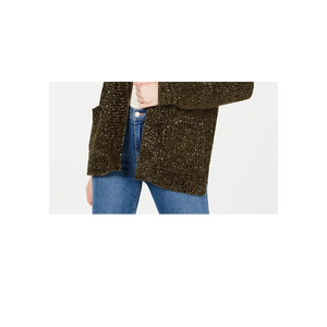 Cardigan in ciniglia lavorato a maglia effetto shaker verde scuro mélange di Hippie Rose Junior, lungo, casual, ricamato, per la stagione autunno/inverno - Product Image 3