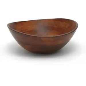 Ensaladera de madera de mango redondo de estilo europeo, cuenco de fruta, producto exquisito listo para la exportación para uso doméstico en hoteles o restaurantes - Product Image 1