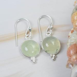 Pendientes de piedras preciosas de Prehnita a la moda Simple para niñas, pendientes de plata de ley sólida 925 para mujeres y niñas, pendientes de joyería de plata - Product Image 2