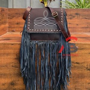 Fashionable High Quality Durable Boot Stitch Genuine Leather Large Fringe Crossbody <b>Bag</b> Western Bohemian Cowhide Women's Handbag - Product Image 1