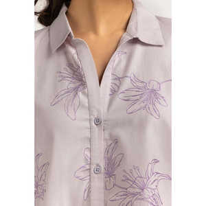 Chemisier Basique Style Coréen Lilas pour le Bureau Taille XL Respirant Lin Chiffon Simple Tendance Col Mandarin Ample WM-BLS23-004 - Product Image 5