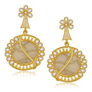 Kriaa <b>Resin</b> Gold Plated Dangler Earrings with Pearl Stone Elegant Accessory - Product Image 1