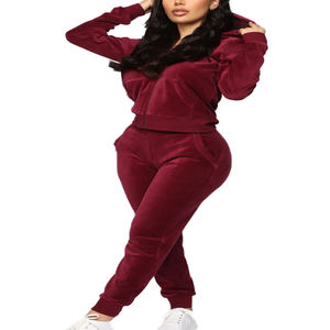 Custom New Design <b>Long</b> <b>Sleeve</b> Winter Solid Activewear Jogger Suit <b>Training</b> Sweatsuit Women Regular Velour Hooded Velvet - Product Image 4