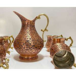 Pichet décoratif en cuivre pur avec poignée en laiton Vente en gros de l'Inde Certifié 100% Cuivre Bon entretien de la santé Pichets et pots - Product Image 3