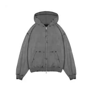 Sudaderas con capucha de lavado ácido para hombre de Color sólido liso de talla grande, fabricación transpirable de peso pesado, sudaderas con capucha sostenibles de marca pesada para hombre - Product Image 1