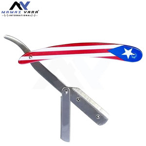 Navaja de Afeitar Profesional de Precisión Totalmente Metálica con Bloqueo Oscilante y Diseño de la Bandera de Puerto Rico, Navaja Duradera - Product Image 3