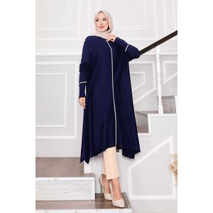 เสื้อถักลายทางสีน้ำเงินเข้มสง่างามมีกระดุมสำหรับฤดูใบไม้ร่วง - Product Image 1