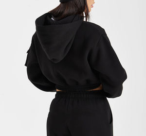 Sudadera con Capucha Corta de Felpa de Algodón para Mujer, Estilo Nuevo, con Cordón, Pantalones Deportivos, Mangas Largas, Bolsillos Laterales, Color Sólido, Ecológico, Personalizable - Product Image 6