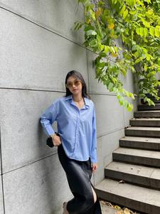 Nueva moda de mujer, camisa informal de negocios de Color sólido, Otoño/Invierno, manga larga de gran tamaño, cuello de solapa, abotonado, suelto, Primavera - Product Image 3