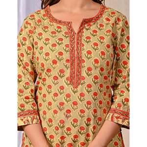 Ensemble ethnique Kurta et pantalon en coton imprimé au bloc Mehendi avec bandana - Product Image 2