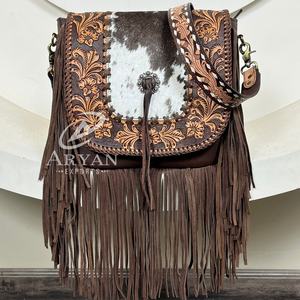 Nouveau Style occidental femmes usiné à la main en cuir épaule sac de messager à la mode véritable peau de vache grand bandoulière frange sacs à main - Product Image 1