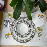 Ensemble de vaisselle jetable pour fête, pochette à couverts, serviettes personnalisables, sets de table, chemin de table, sac à couverts brodé en lin pour cocktails