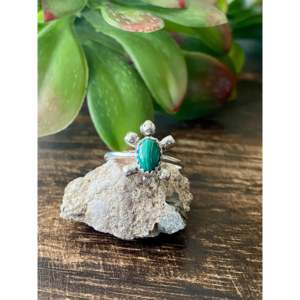 Zuni Handmade Men's <b>Ring</b> Malachite and Sterling Silver <b>Turtle</b> Design with Bezel Setting Cute Style Size 5.75 Everyday Wear - Product Image 1