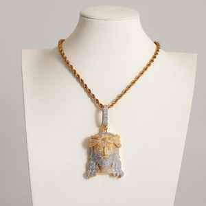 Collar con colgante de rostro de Jesús con incrustaciones de micro pavé de circonitas cúbicas, estilo Hip Hop, joyería religiosa brillante para hombre - Product Image 3