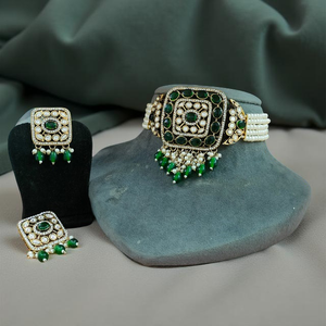 Juego de Gargantilla de trabajo con perlas de piedra moissanita india de alta calidad, elegancia moderna con abalorio victoriano clásico hecho de latón duradero - Product Image 3