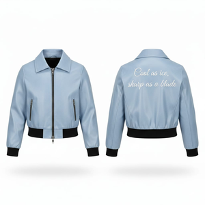 Chaqueta de Motocicleta de Cuero para Mujer, Color Personalizado, Impermeable, con Estampado Personalizado, Cuello Camisero, Bolsillos con Cremallera, Estilo Casual - Product Image 4