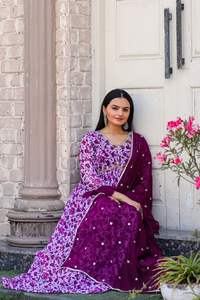 Elegante vestido Georgette Anarkali intrincado bordado Dupatta tallas S 3XL ¡para cualquier reunión! Cinturón estampado floral incluido - Product Image 6