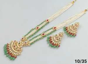 Ensemble de collier pendentif Mala Long Goutte et Kundan Motipearl traditionnel de fantaisie indienne - Product Image 3