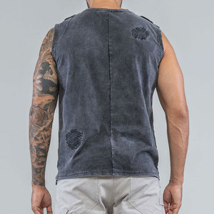 Washed Design Men's Distressed Custom Color Tank Top High Street Fashionable Blank Cropped Design Slim Fit Acid Washed Top - Product Image 6