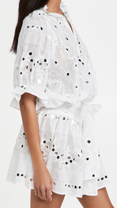 Magnifique robe ethnique brodée à manches courtes et mini longueur en paillettes avec ceinture pour femmes - Product Image 5