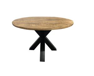 Table à manger ronde en bois massif, style industriel moderne avec pieds en fer, prête pour l'extérieur, mobilier de salle à manger, entrée - Product Image 1