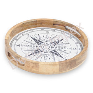 Tendance boussole impression plateau rond mangue plateaux de service en bois pour usages polyvalents plateau personnalisé haute Durable prix compétitifs - Product Image 5