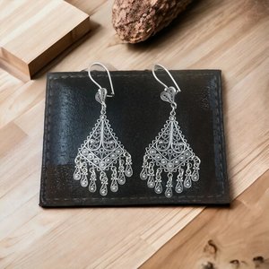 Boucles d'oreilles pour femmes en filigrane de lustre, boucles d'oreilles en argent sterling 925 oxydé Dangle Boho, cadeau pour elle - Product Image 6