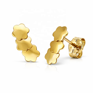 Pendientes de Oro Amarillo de 14K JJ BRAVO, Elegantes y Minimalistas, con Diseño Floral, Hechos a Mano, Regalo de Joyería para Mujer - Product Image 3