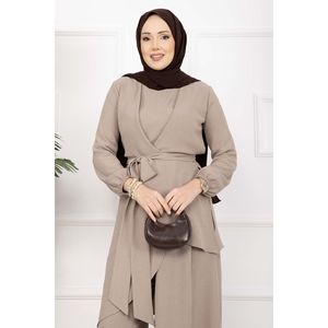 Conjunto de Dos Piezas Aerobin Hijab Casual de Corte Holgado en Tela Crepé Color Visón Oscuro - Product Image 2