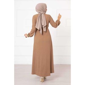 Vestidos Informales Color Camel Mangas Elásticas con Detalle de Cinturón-Abaya - Product Image 4