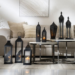 Décorations de maison pour le Ramadan 2026, lanternes porte-bougie classiques en métal noir marocain, faites à la main, durables, pour la décoration de table et de sol - Product Image 1