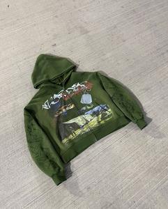 100% Cotton Customized Hoodies Solid Pattern Lined Collar Acid Washed Casual Summer Style Embroidered 3D Design Applique - Product Image 2