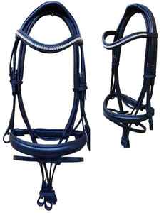 Nida anatomic Dressage bridle หนังผักย้อมสีแบบกลองสีดำแฟชั่นคริสตัลสวมใส่สบายดูแลม้า - Product Image 3