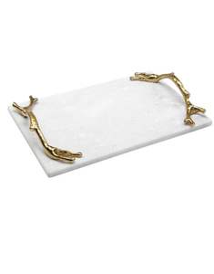 Plateau en marbre moderne avec poignées en acier inoxydable pour un service élégant et un affichage décoratif dans n'importe quelle pièce - Product Image 4