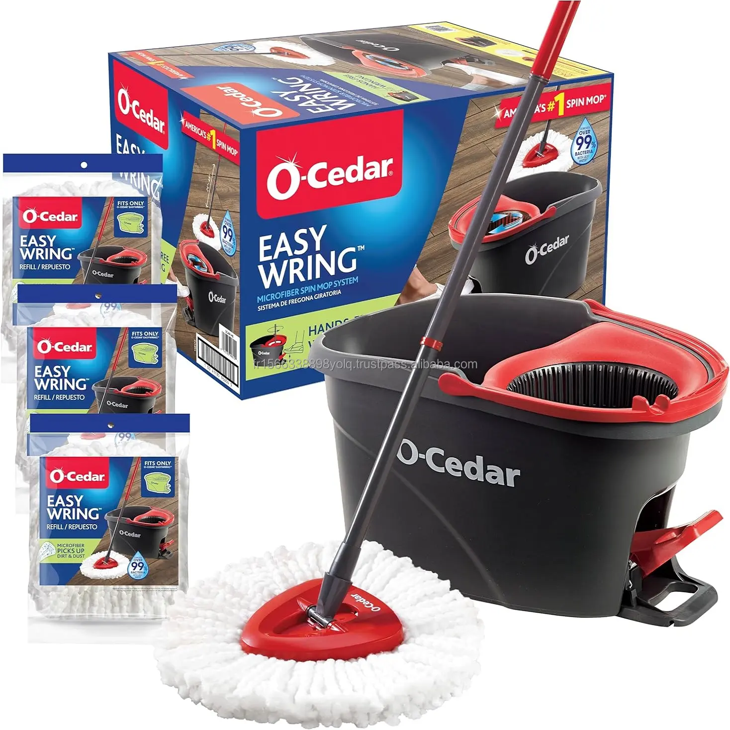 Venta al por mayor O-Cedar Easywring Microfiber Spins Mop & Bucket Floor Cleaning System con 3 recambios adicionales EasyWring Spinning Mop