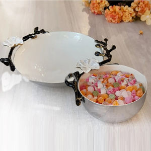 Tazón de Servir Moderno de Último Diseño con Asa de Hojas para Vajilla y Utensilios de Cocina, Tazón de Metal para Servir Arroz y Sopa, Mayorista - Product Image 1