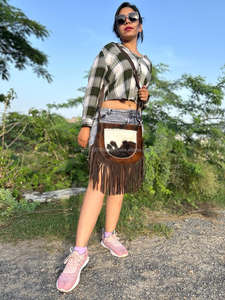 Nouveau Style occidental cheveux sur cacher fourrure en cuir véritable frange sacs haute qualité Boho Style femmes en cuir véritable frange sacs à bandoulière - Product Image 3