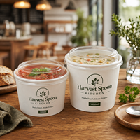Bol en kraft blanc personnalisé AT PACK de 500 ml et 1000 ml pour la soupe, la salade, les plats à emporter, emballage alimentaire