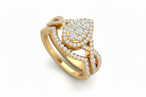 แหวนทอง 14K ประดับเพชรทรงลูกแพร์แบบวงแหวนบิดเกลียวสำหรับเจ้าสาว - Product Image 3