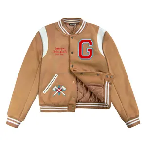 แจ็คเก็ตวาร์ซิตี้ทรงเลตเตอร์แมน ผ้าวูล 100% คอตั้ง ปักโลโก้ด้านหน้า แต่งหนังแท้ ปักลายเชนิลล์ - Product Image 3