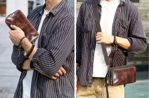 Cartera de Mano Unisex de Cuero Genuino Estilo Vintage Minimalista con Múltiples Cremalleras, Bolso de Poliéster, Organizador de Teléfono, Bolsa Cruzada, Venta al por Mayor - Product Image 4